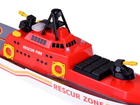 Remotely controlled large firefighting boat floats, shoots water, lights up RC0640