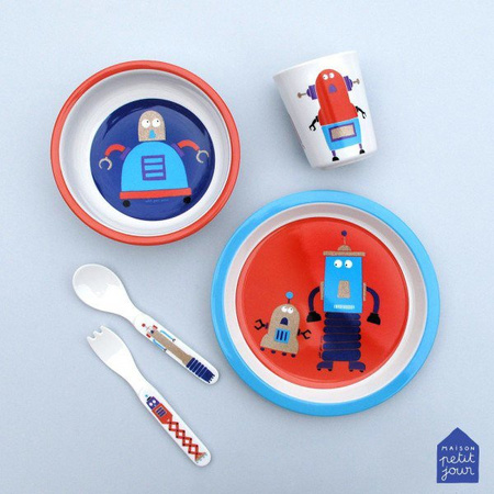 Talerz fi 18 cm dla małych dzieci, seria Roboty | Maison Petit Jour®