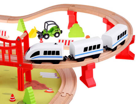 Kolejka drewniana dla dzieci baza transportowa dźwig pociąg tory ZA4830