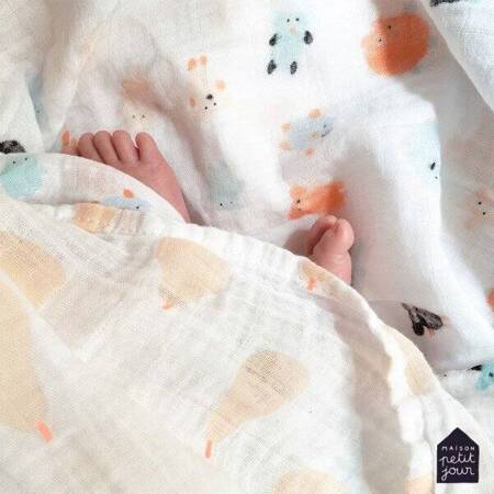 Muślinowy mały otulacz dla niemowlaka, seria Gruszki, łososiowe | Maison Petit Jour®