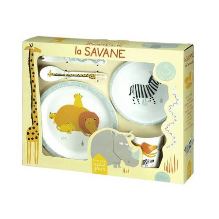 Zestaw naczyń i sztućców dla dziecka, 5 el., Sawanna | Maison Petit Jour®
